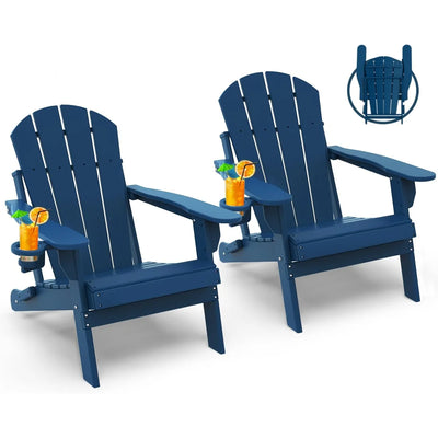 Set de 2 sillas Adirondack plegables azul marino con portavasos